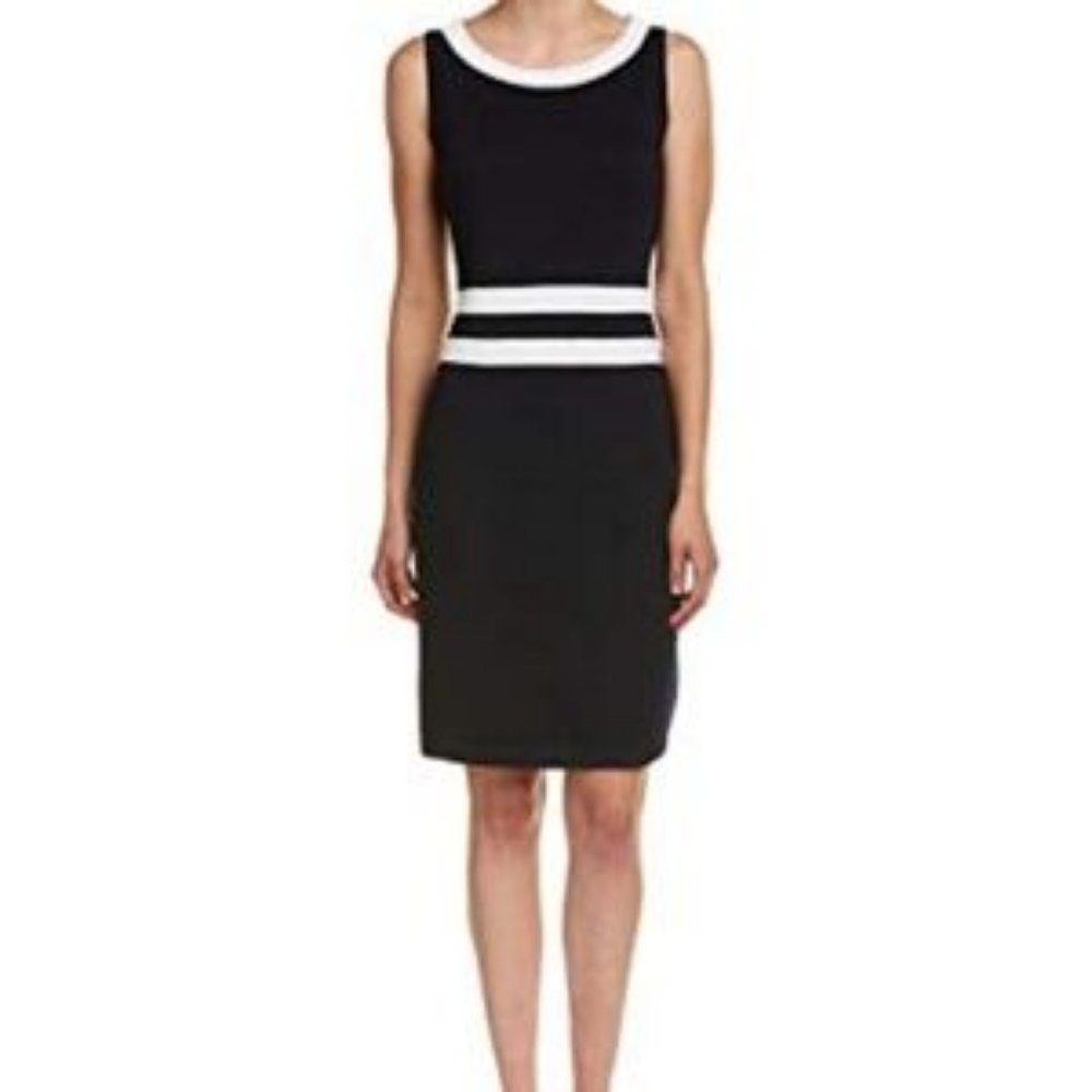 St. John Collection | Black/Bright White Santana Wool Blend Sheath Dress | Sz 16